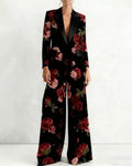 Vintage Floral Print Blazer And Wide Leg Pants Set