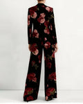 Vintage Floral Print Blazer And Wide Leg Pants Set