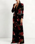 Vintage Floral Print Blazer And Wide Leg Pants Set