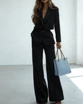 Fake Two Piece Layered Blazer And Wide Leg Pants Set