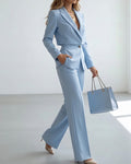 Fake Two Piece Layered Blazer And Wide Leg Pants Set