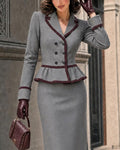 Elegant Double-faced Tweed Peplum Blazer & Pencil Skirt Set