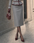 Elegant Double-faced Tweed Peplum Blazer & Pencil Skirt Set