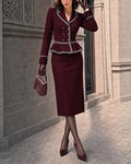 Elegant Double-faced Tweed Peplum Blazer & Pencil Skirt Set