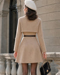 Elegant Turtleneck Cape Shoulder Double-faced Tweed Dress