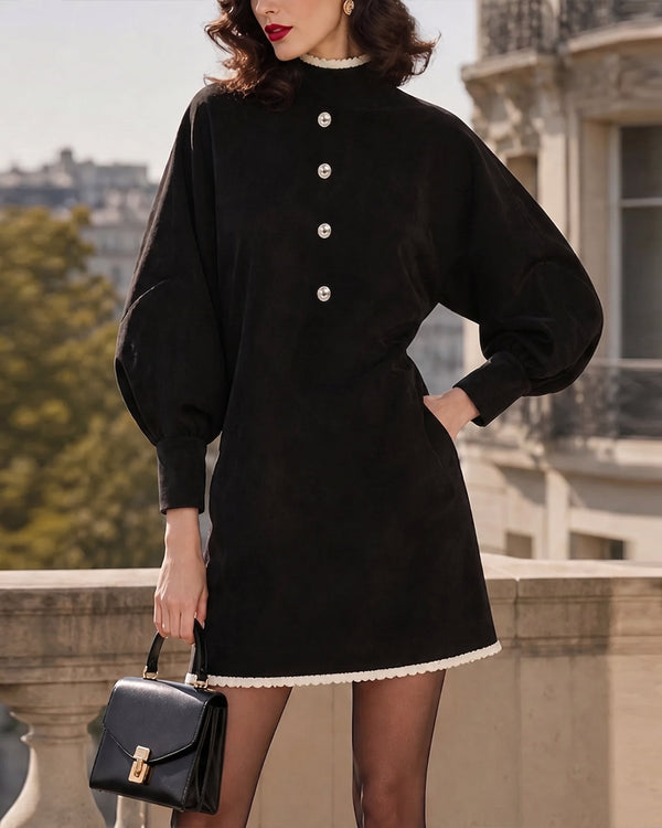 Puff Sleeve Faux Suede Mini Dress