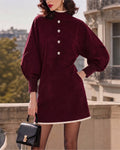 Puff Sleeve Faux Suede Mini Dress