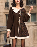 Asymmetric Collar Leopard Patchwork A-Line Mini Dress