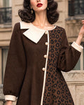 Asymmetric Collar Leopard Patchwork A-Line Mini Dress