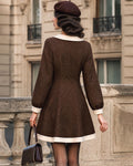 Asymmetric Collar Leopard Patchwork A-Line Mini Dress