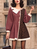 Asymmetric Collar Leopard Patchwork A-Line Mini Dress