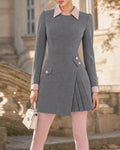 Faux Two Piece Collared Asymmetric Pleated Mini Dress