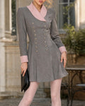 Contrast Shawl Collar Double Breasted A-Line Mini Dress