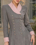 Contrast Shawl Collar Double Breasted A-Line Mini Dress