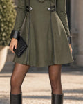 Double Breasted Necktie Faux Leather Trim A-Line Mini Dress