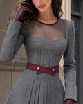 Sweetheart Sheer Neckline Pleated Mini Dress