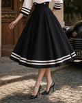 Retro Striped Buttoned Top & Corset Swing Skirt Set