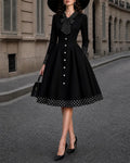 Polka Dot Trim Buttoned Swing Midi Dress