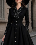 Polka Dot Trim Buttoned Swing Midi Dress