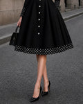 Polka Dot Trim Buttoned Swing Midi Dress