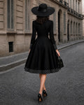 Polka Dot Trim Buttoned Swing Midi Dress
