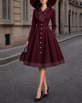 Polka Dot Trim Buttoned Swing Midi Dress