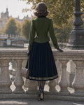 Retro Soutache Braided Jacket & Flared Velvet Midi Skirt Two-Piece Set