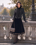 Retro Soutache Braided Jacket & Flared Velvet Midi Skirt Two-Piece Set