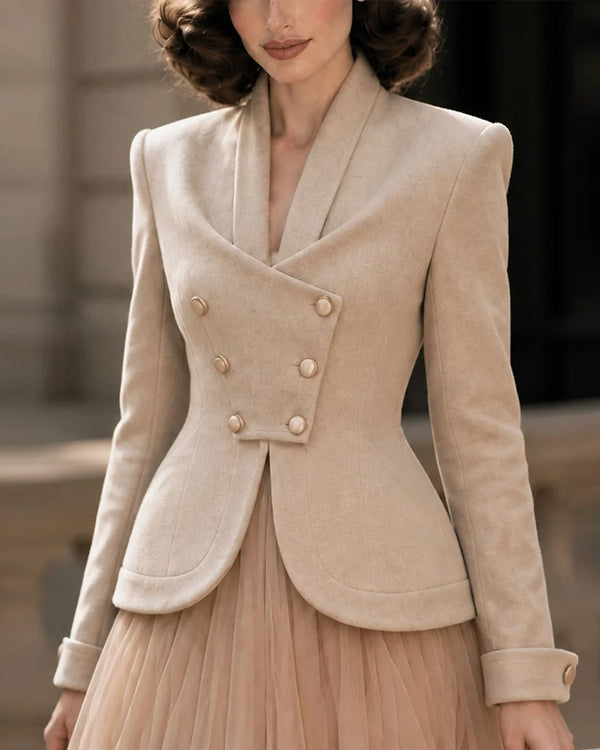 Vintage Shawl Collar Asymmetric Peplum Blazer