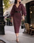 Vintage Balloon Sleeve Polka Dot Midi Dress