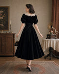 Vintage Puff Sleeve Velvet A-Line Midi Dress