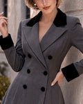 Elegant Contrast Detail Double-Breasted Blazer Dress