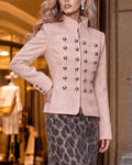 Military Style Stand Collar Tailored Short Coat