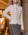 Military Style Stand Collar Tailored Short Coat