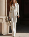 Gold Piping Trim Blazer and Flare Wide Leg Pants Suit Set