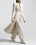 Long Split Tailored Blazer And Wide Leg Pants Suit Set