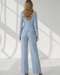 Asymmetric Button Peplum Blazer Wide Leg Pants Set