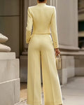 Notched Mandarin Collar Cropped Jacket and Wide-Leg Pants Set