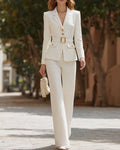 Tweed Belted Blazer and Wide-Leg Pants Set
