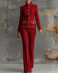 Mandarin Collar Tweed Jacket and Flared Pants Set