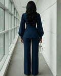 Vintage Piped Lantern Sleeve Pants Set