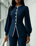 Vintage Piped Lantern Sleeve Pants Set