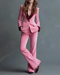 Luxe Velvet Notch Lapel Flare Pants Set
