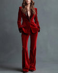 Luxe Velvet Notch Lapel Flare Pants Set