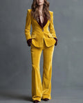 Luxe Velvet Notch Lapel Flare Pants Set