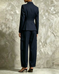 Mandarin Collar Pinstripe Wide Leg Pants Set
