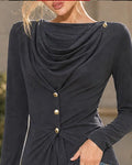Cowl Neck Draped Front Ruched Waist Top