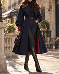 Vintage Tartan Plaid Trim Pleated Swing Trench Coat
