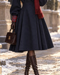 Vintage Tartan Plaid Trim Pleated Swing Trench Coat