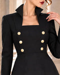 Square Neck Stand Collar Double-Breasted A-Line Blazer Mini Dress